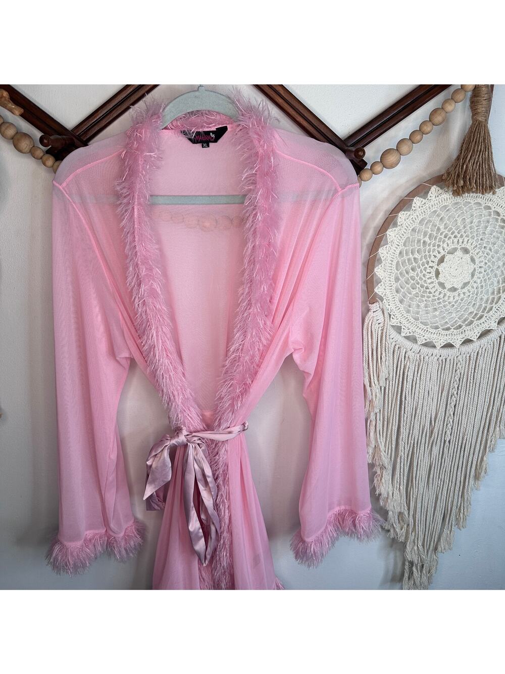 Madrag Pink Faux Fur Hollywood Mesh Robe